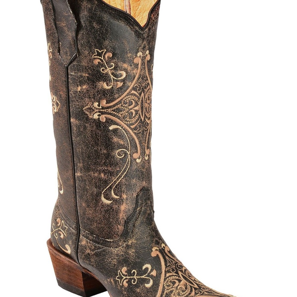 Brown Western Cowboy Boots with Embroidery